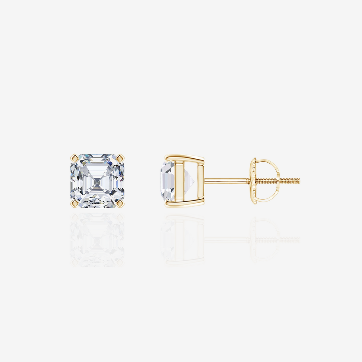 Asscher Cut Moissanite Diamond Stud 14k Gold Earrings