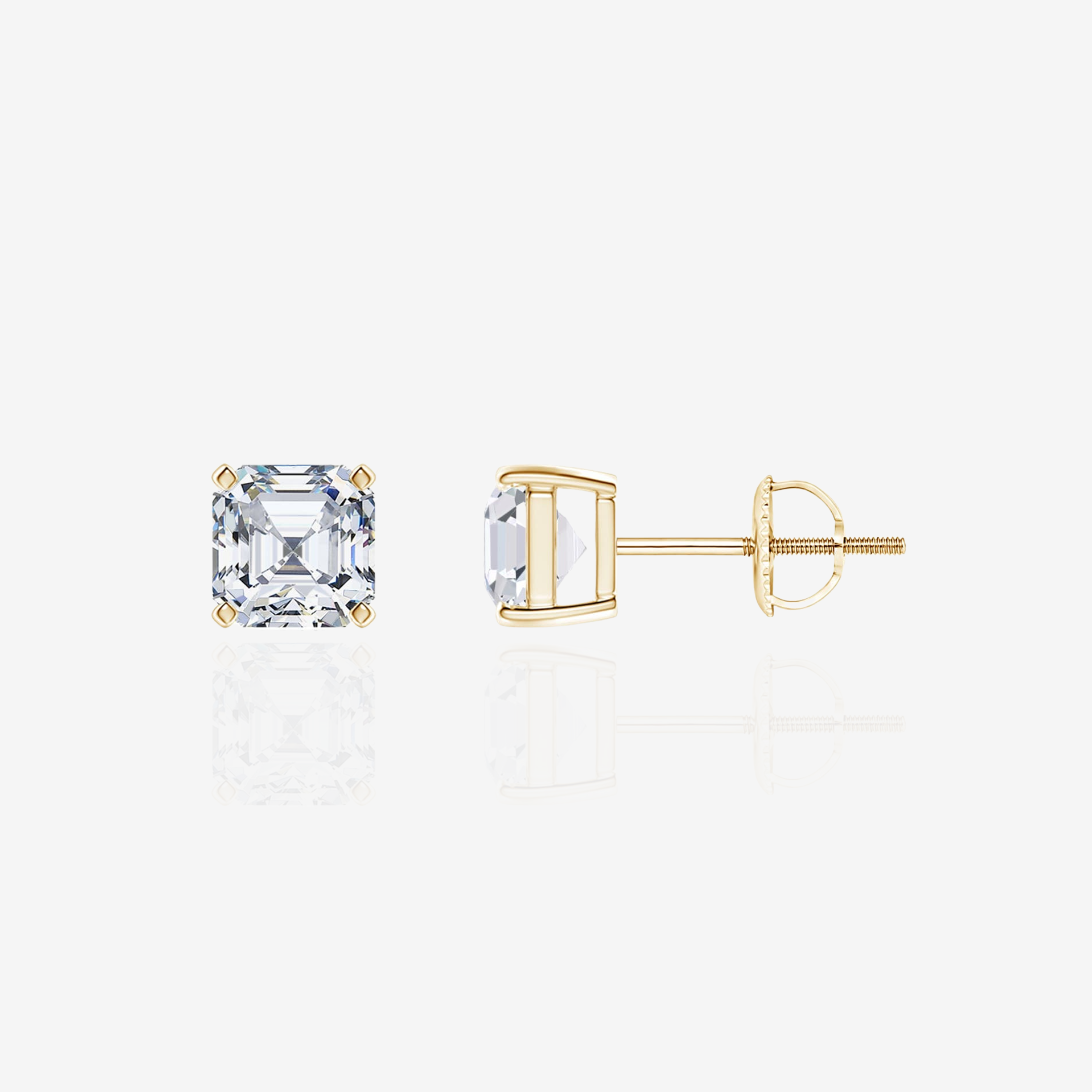 Asscher Cut Moissanite Diamond Stud 18k Gold Earrings