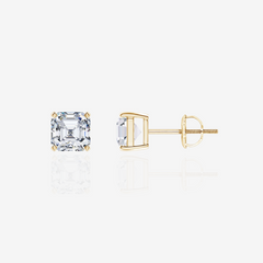 Asscher Cut Moissanite Diamond Stud 18k Gold Earrings