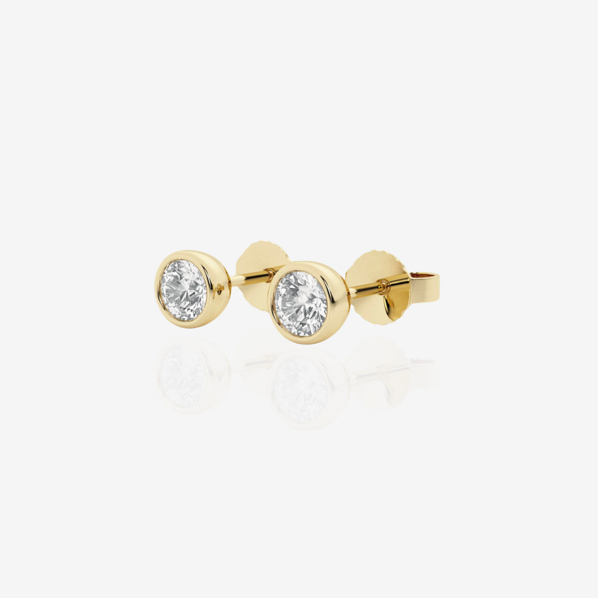 Round Cut Lab Grown Diamond Bezel Stud 18k Gold Earrings