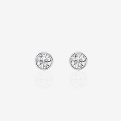 Round Cut Moissanite Diamond Bezel Stud 18k Gold Earrings