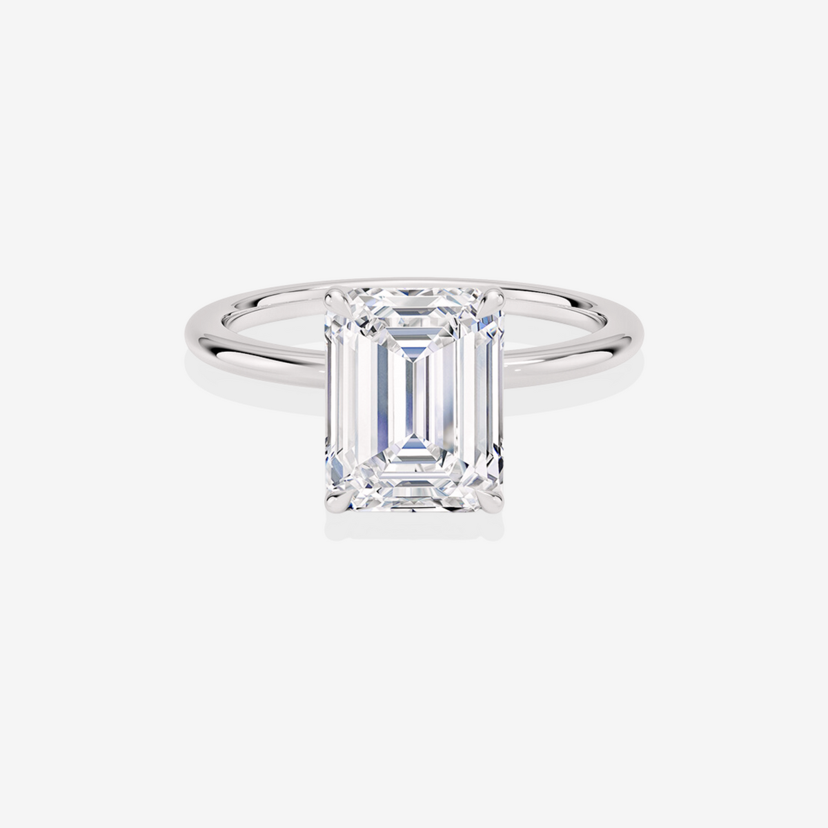 Samara Arc Emerald Cut Moissanite Diamond Petite Solitaire Engagement Sterling Silver Ring