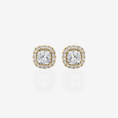 Cushion Cut Moissanite Diamond Halo Certified Stud Sterling Silver Earrings