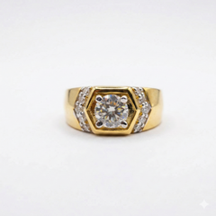 Round Cut Lab Grown Diamond Men's 14K Yellow Gold Ring