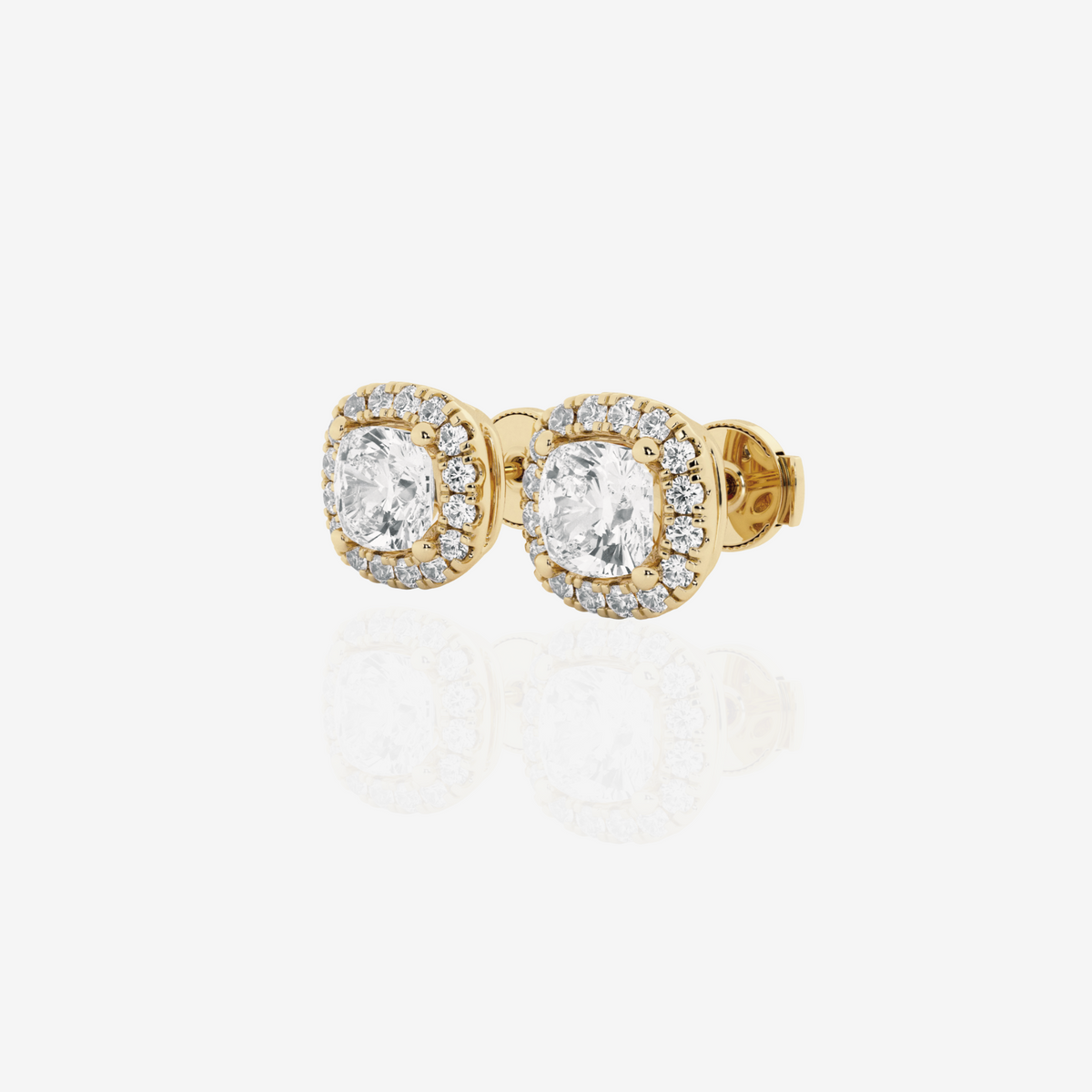 Cushion Cut Moissanite Diamond Halo Certified Stud 18k Gold Earrings