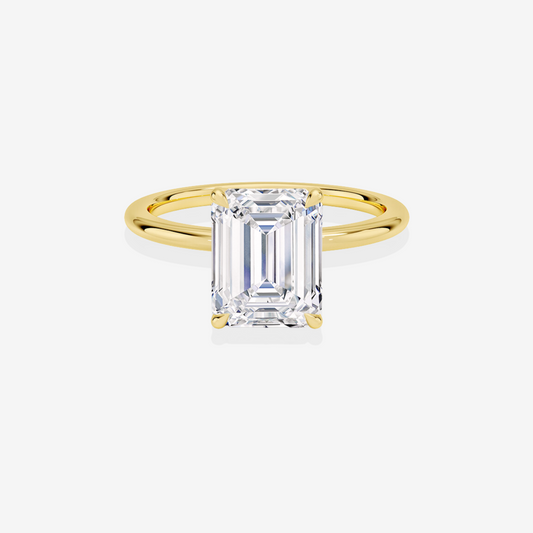 Emerald Cut Moissanite Diamond Petite Solitaire Engagement 18k Gold Ring