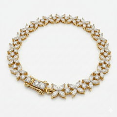 Classic Flower Petal Moissanite Diamond Fashion 14k Gold Bracelet