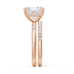 Princess Cut Moissanite Diamond Hidden Halo Engagement Sterling Silver Ring