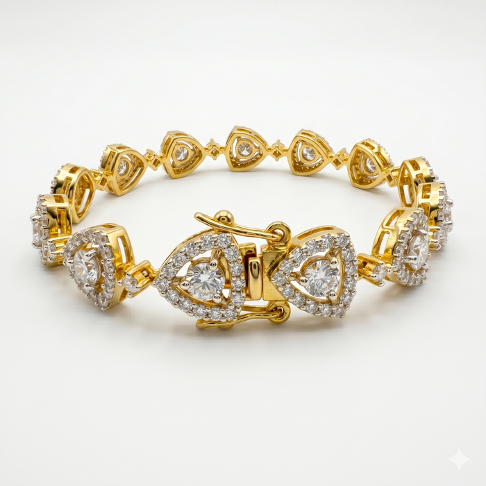 Round Cut Moissanite Diamond Fashion Sterling Silver Bracelet