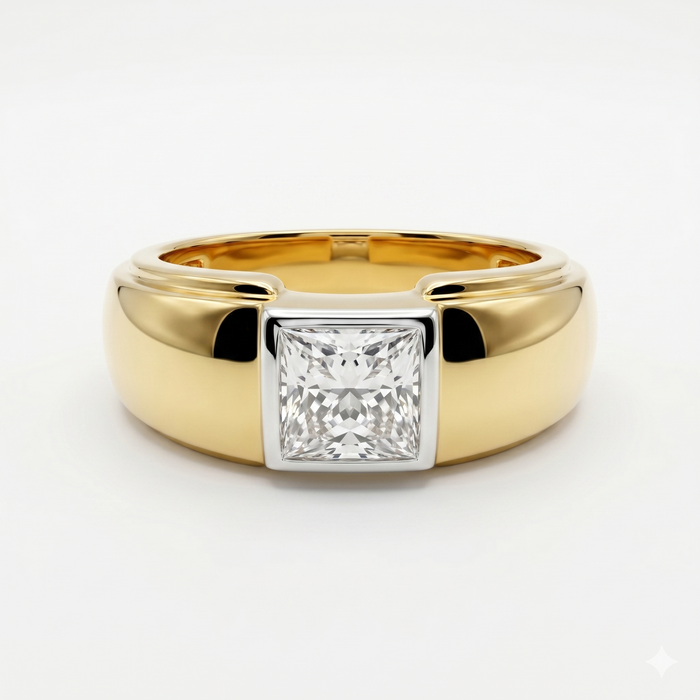 Princess Cut Moissanite Diamond Men's Sterling Silver Ring