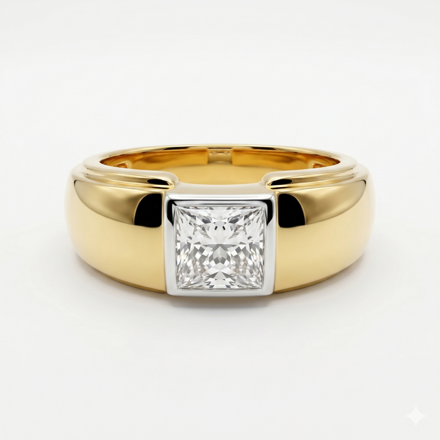 Princess Cut Lab Grown Diamond Men's 14K Yellow Gold Ring