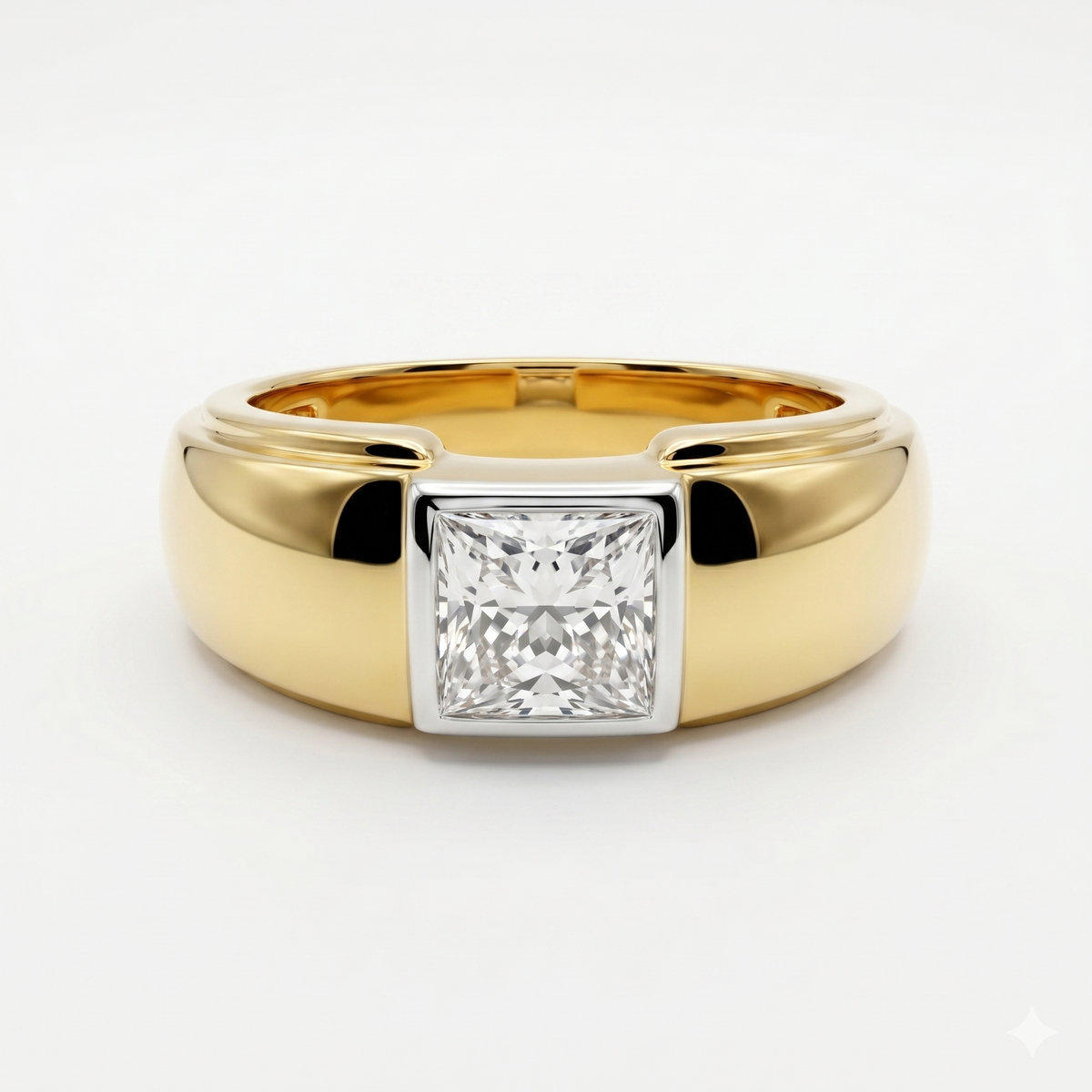 Princess Cut Moissanite Diamond Men's 18k Gold Ring
