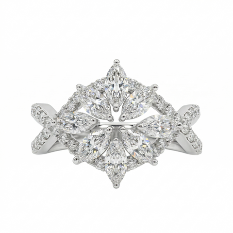 Marquise & Round Cut Lab Grown Diamond 14K Gold Engagement Ring