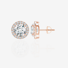 Round Cut Moissanite Diamond Halo Stud 18k Gold Earrings