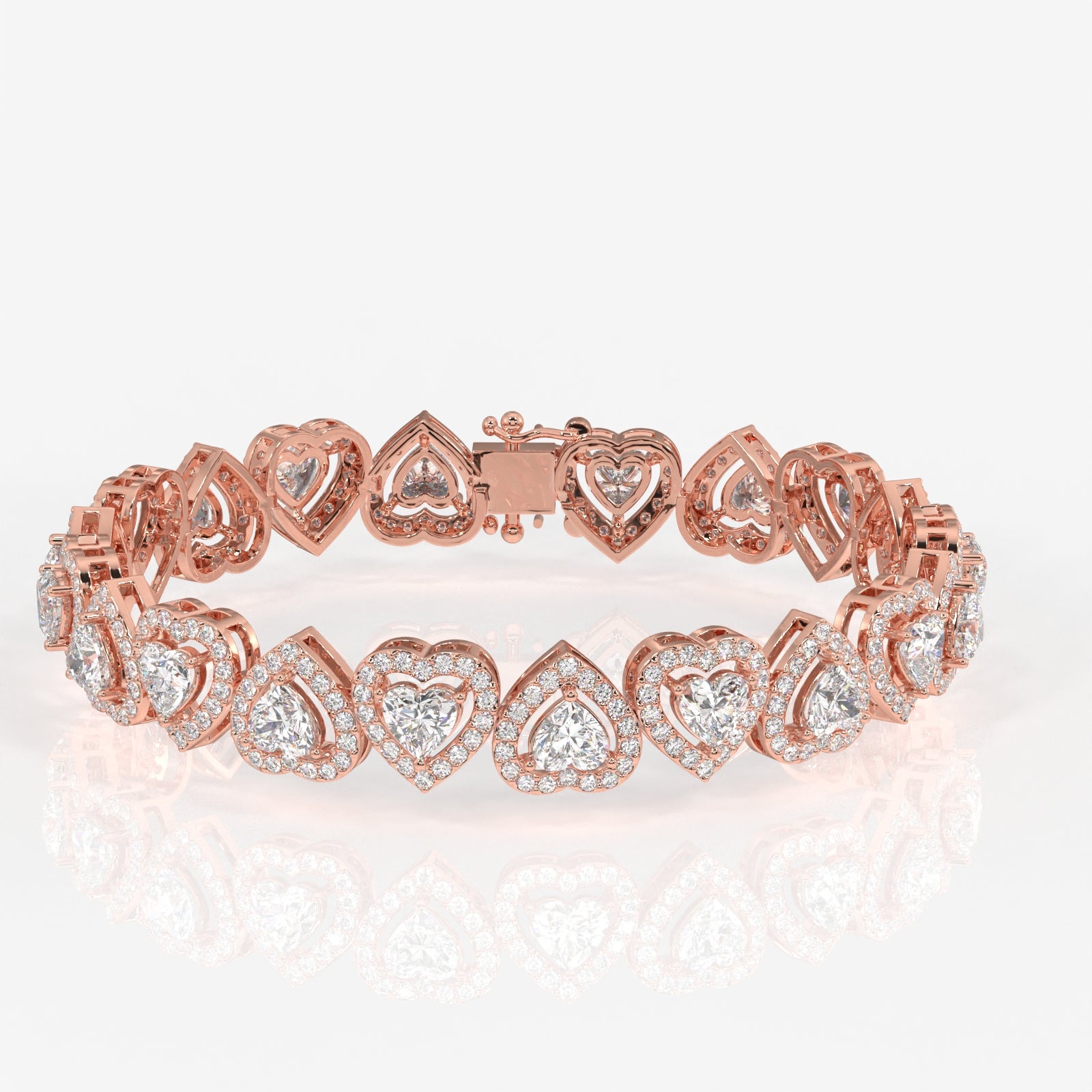 Heart Halo Moissanite Diamond Fashion Sterling Silver Bracelet