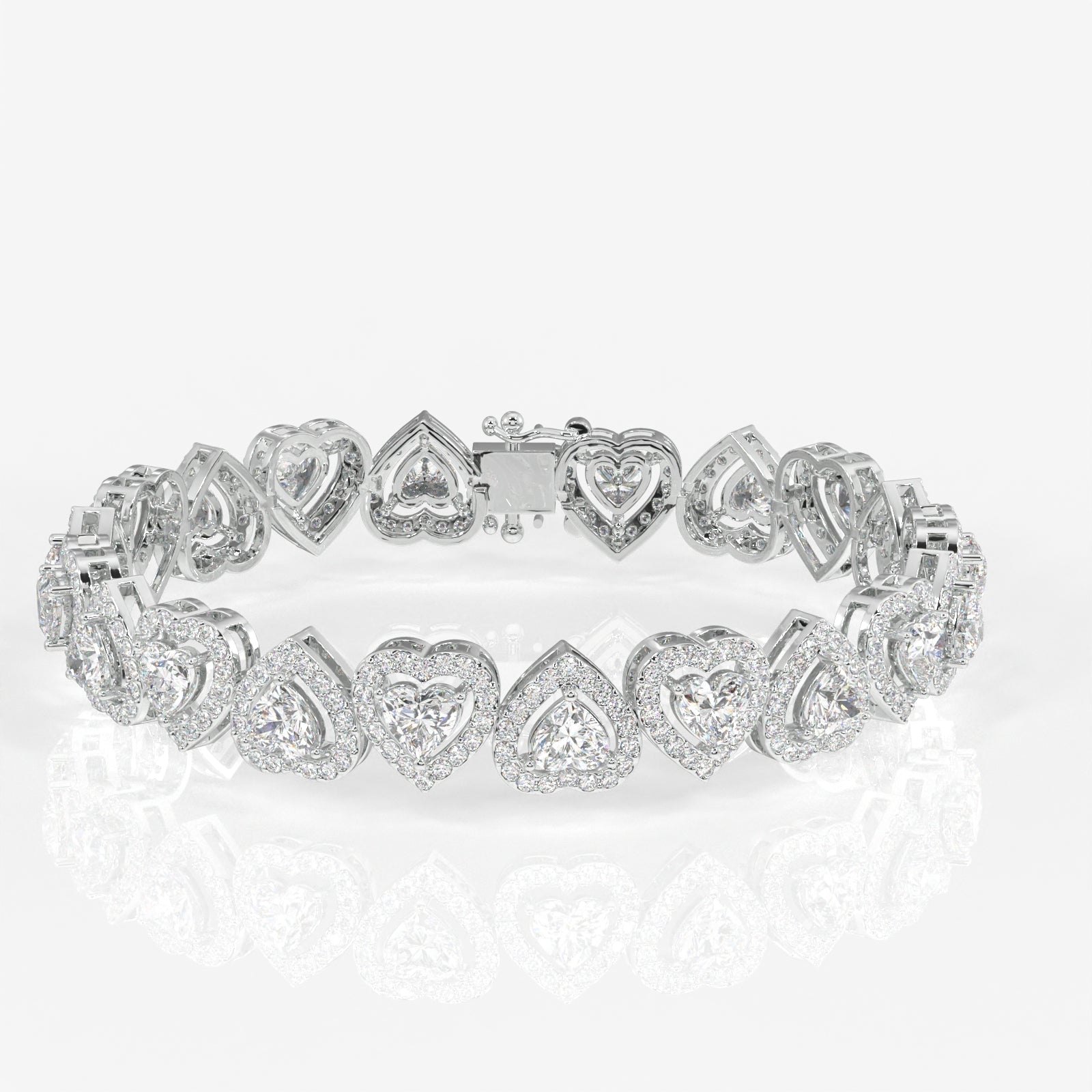 Heart Halo Moissanite Diamond Fashion Sterling Silver Bracelet
