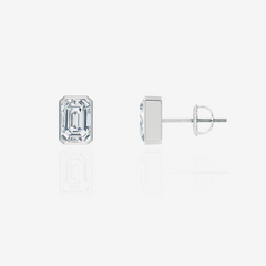 Emerald Cut Moissanite Diamond Bezel Stud 18k Gold Earrings