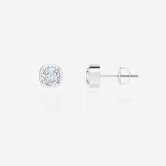 Cushion Cut Moissanite Diamond Bezel Certified Stud Sterling Silver Earrings