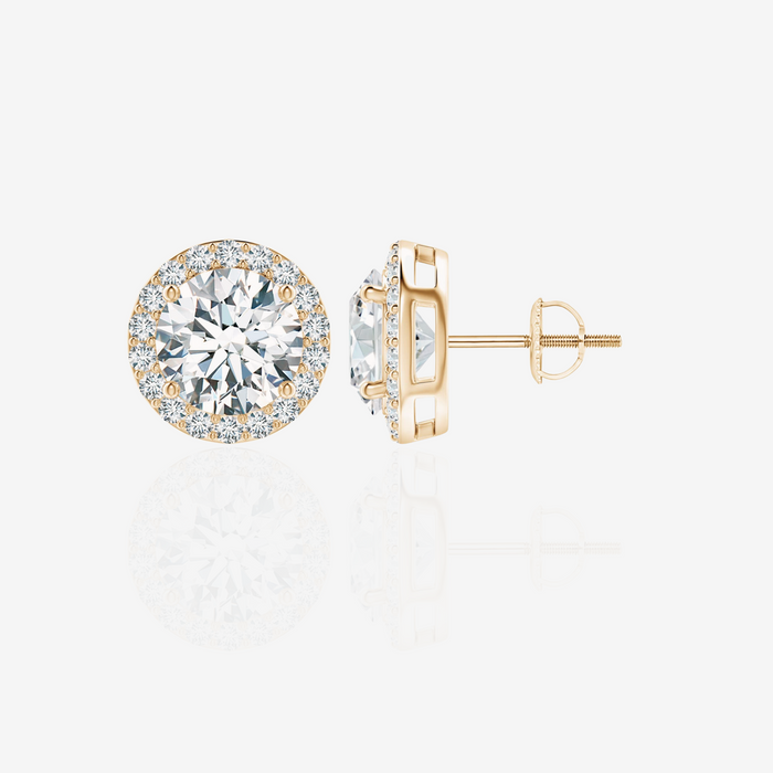 Round Cut Lab Grown Diamond Halo Stud 14k Gold Earrings