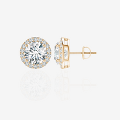 Round Cut Moissanite Diamond Halo Stud 14k Gold Earrings