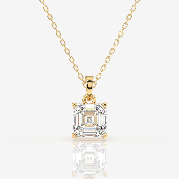 Asscher Cut Lab Grown Diamond Solitaire 14k Gold Pendant