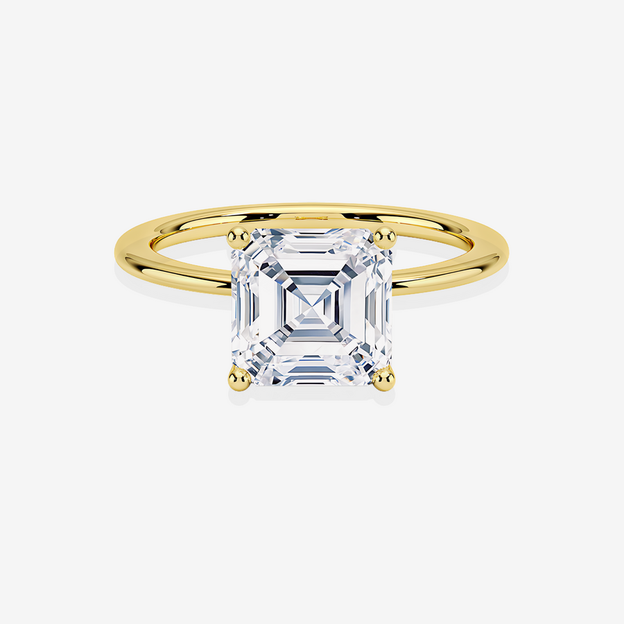 Asscher Cut Moissanite Diamond Cathedral Solitaire Engagement 14K Gold Ring