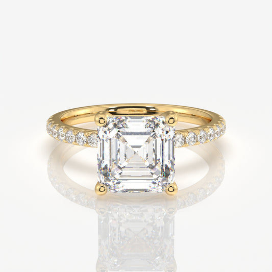 Asscher Cut Moissanite Diamond Pave 14k Gold Ring