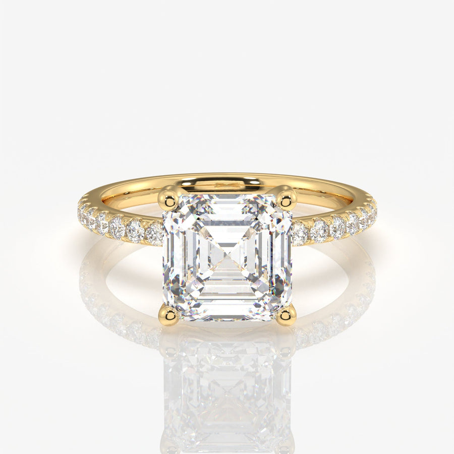 Asscher Cut Moissanite Diamond Pave 14k Gold Ring