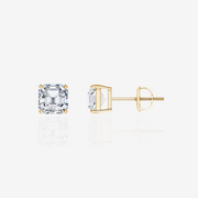 Asscher Cut Moissanite Diamond Stud 14k Gold Earrings