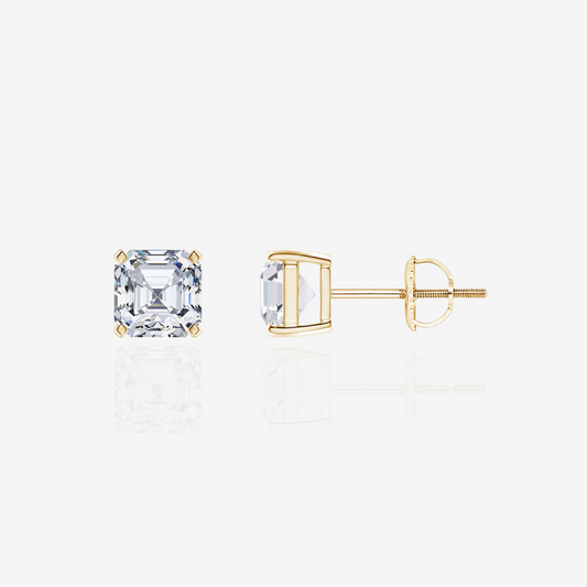 Asscher Cut Moissanite Diamond Stud 14k Gold Earrings