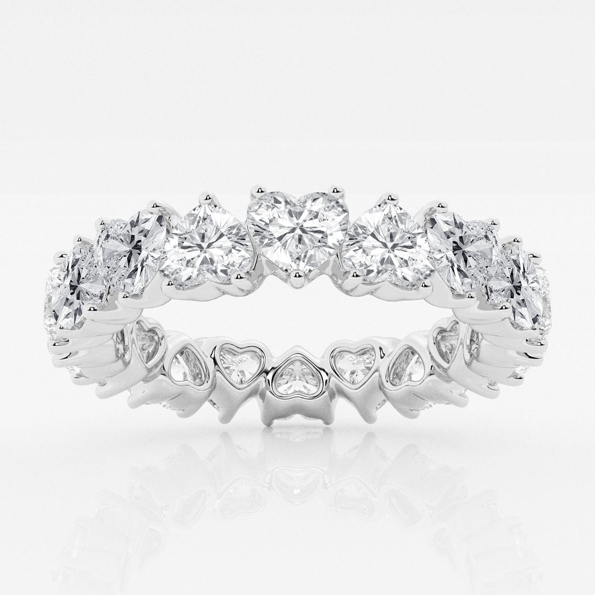 Alternating Heart Cut Moissanite Diamond Eternity Sterling Silver Band