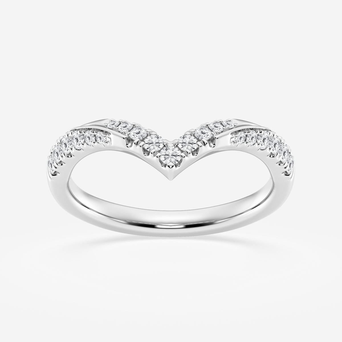 Round Cut Moissanite Diamond Ribbon Curve Sterling Silver Band Ring