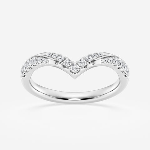 Curved stone-set band ring in a white-metal finish, front view