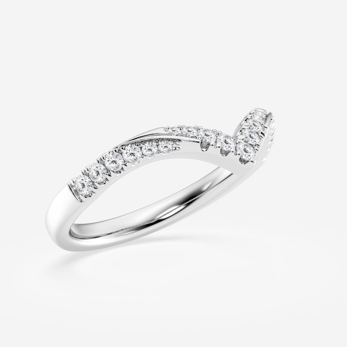 Round Cut Moissanite Diamond Ribbon Curve Sterling Silver Band Ring