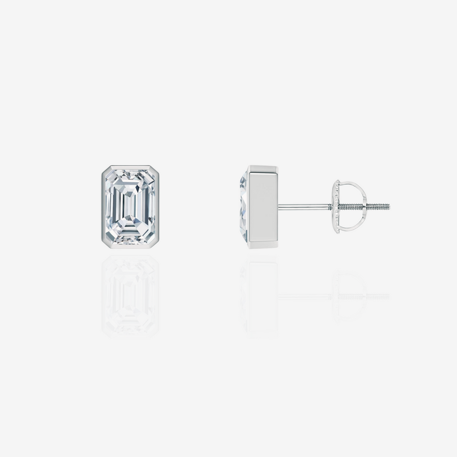 Buy Caratbazaar Emerald Cut Moissanite Diamond Bezel Stud Sterling Silver Earrings