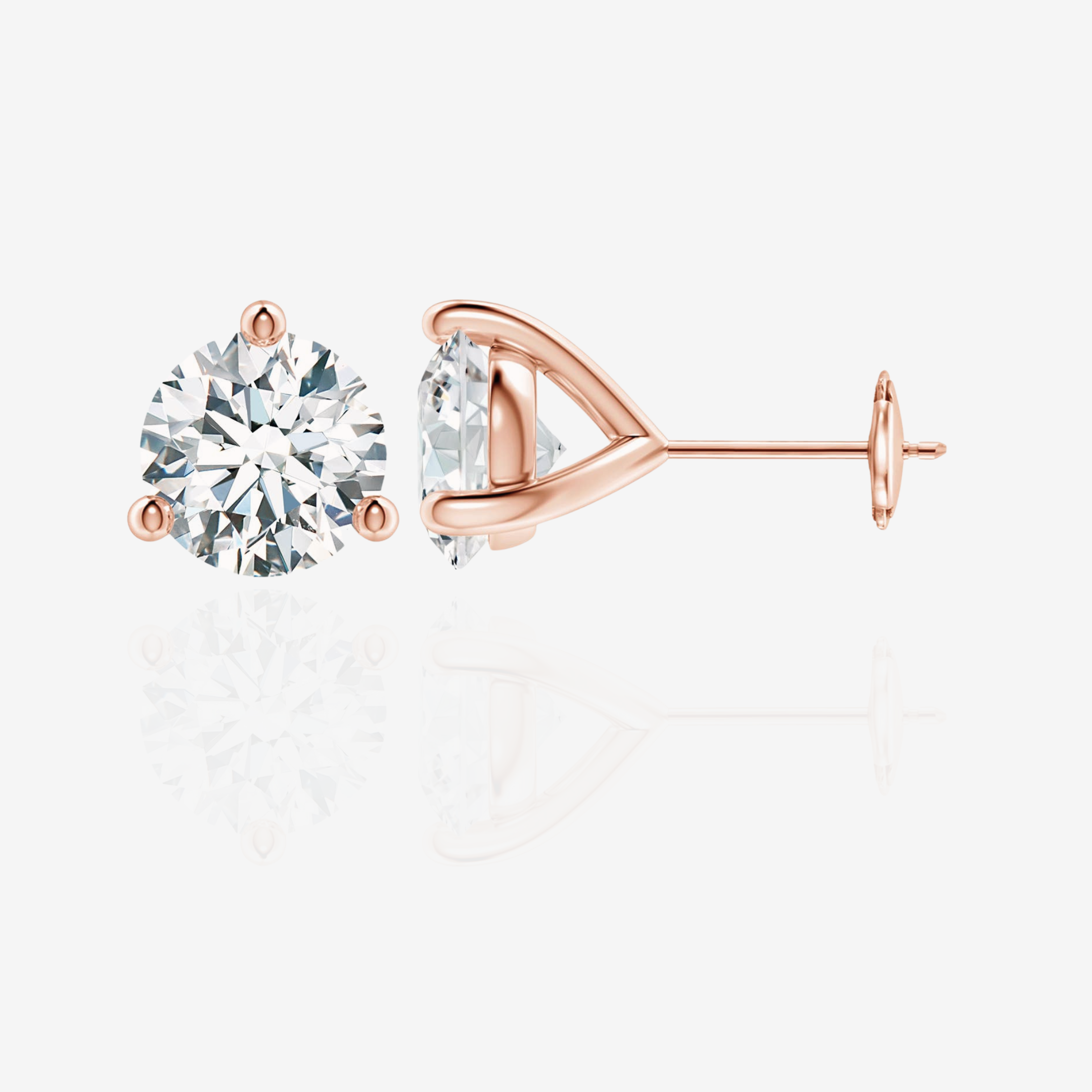 Buy Caratbazaar Round Cut Lab Grown Diamond Three Prong Stud 14k Gold Earrings