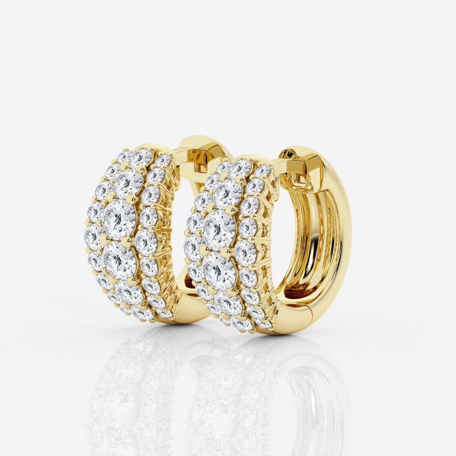 Buy Caratbazaar Round Cut Lab Grown Diamond Triple Row Hoop 14k Gold Earrings