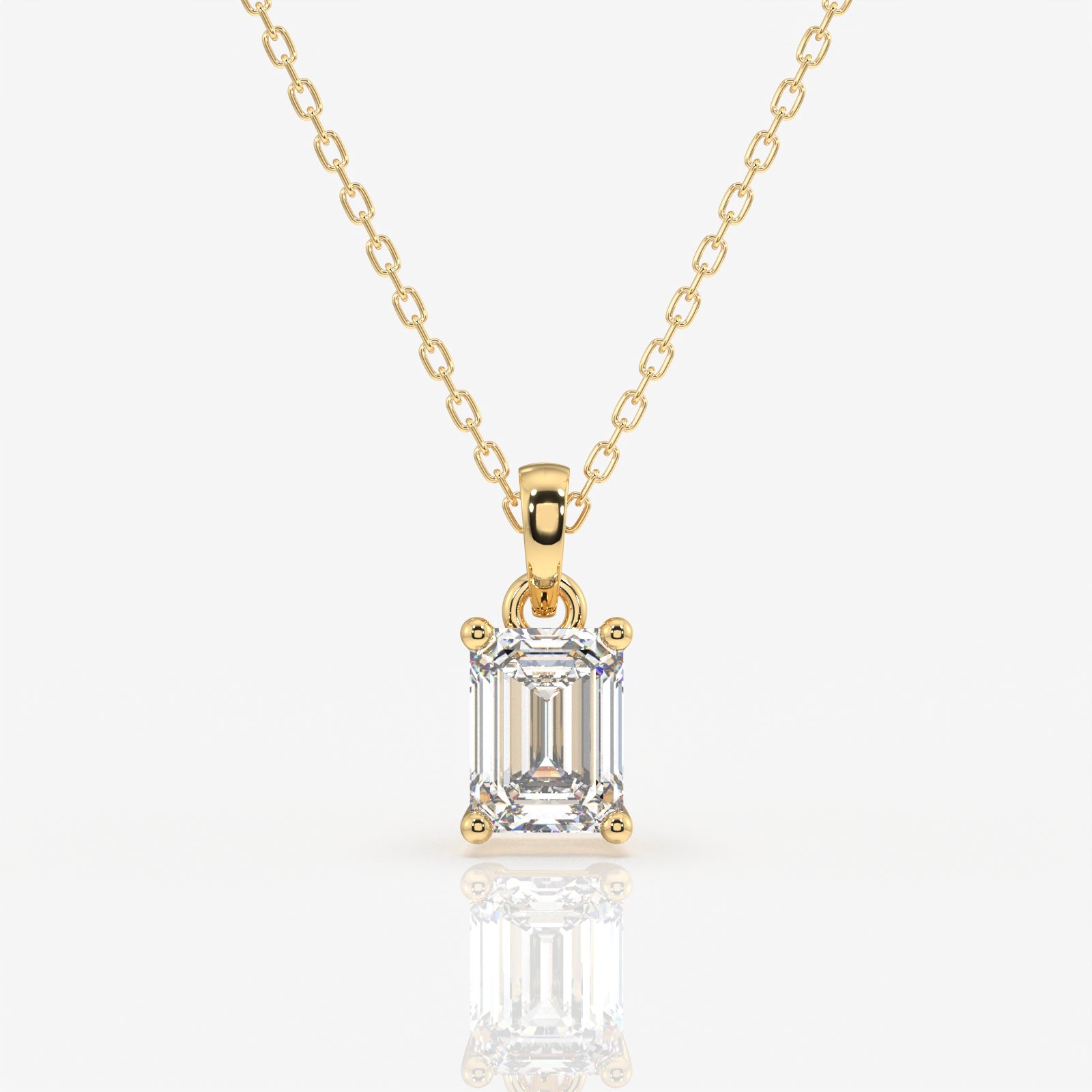 Emerald Cut Moissanite Lab Grown Solitaire 14k Gold Pendant