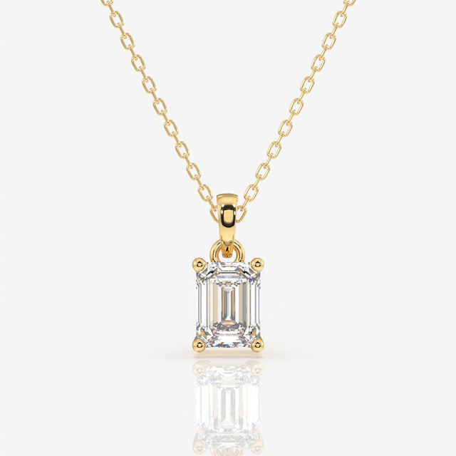 Emerald Cut Moissanite Diamond Classic Solitaire Sterling Silver Pendant