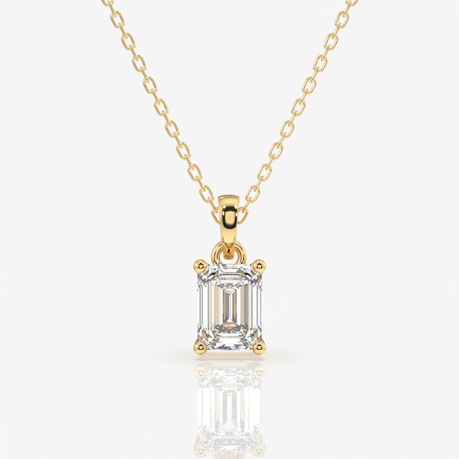 Emerald Cut Moissanite Lab Grown Solitaire 14k Gold Pendant