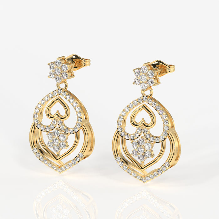 Buy Heart Bloom Lab Grown Danglers 14k Gold Earrings