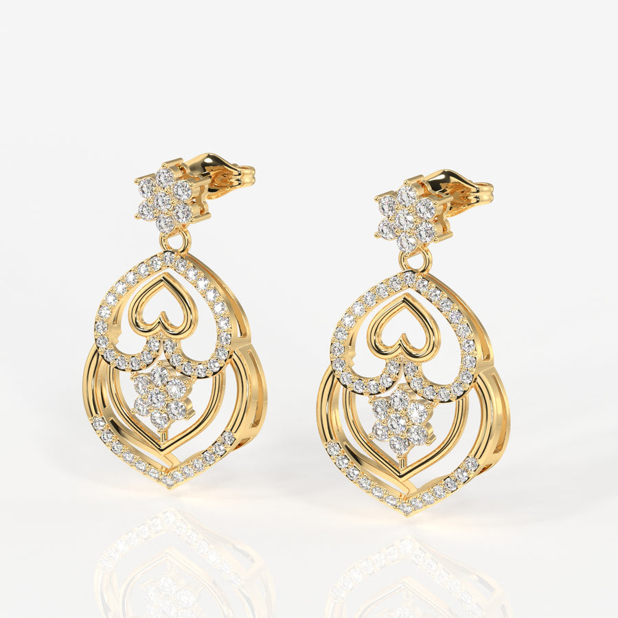 Buy Heart Bloom Lab Grown Danglers 14k Gold Earrings