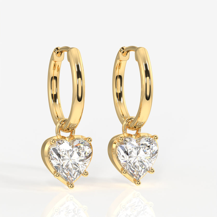 Buy Heart Cut Lab Grown Diamond Dangler 14K Gold Earrings