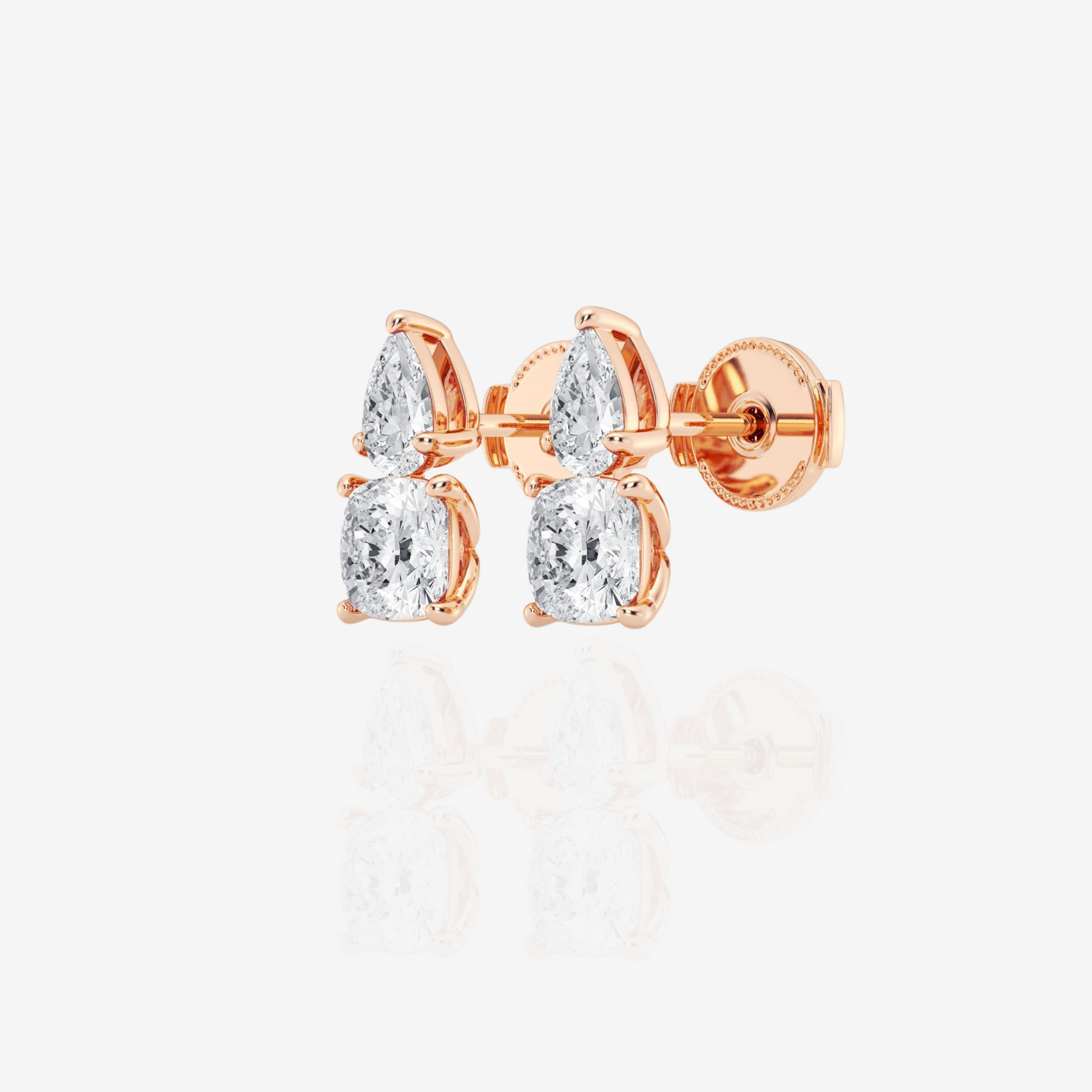 Buy Premium Cushion and Pear Cut Moissanite Diamond 18k Gold Stud