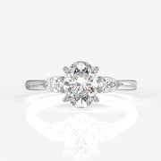 Buy Premium Oval and Pear Cut Moissanite Diamond Three Stone Sterling Silver Ring