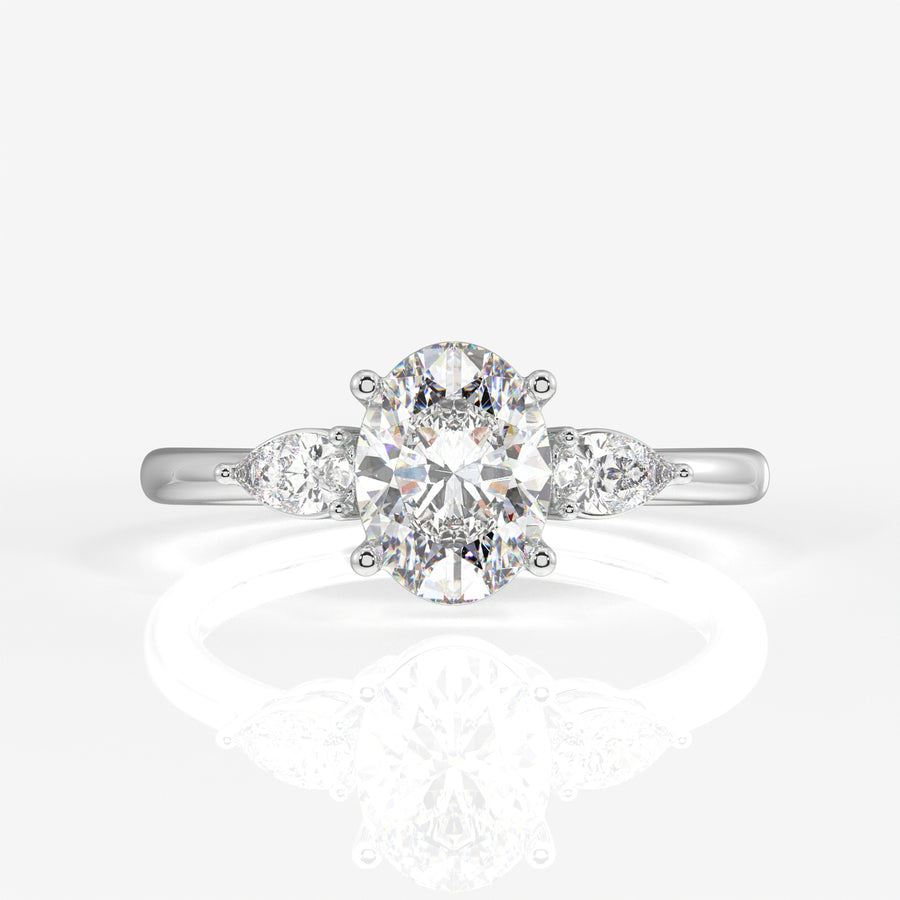 Buy Premium Oval and Pear Cut Moissanite Diamond Three Stone Sterling Silver Ring