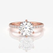 Caratbazaar Round Cut Moissanite Diamond Six Prong Pave 14k Gold Ring