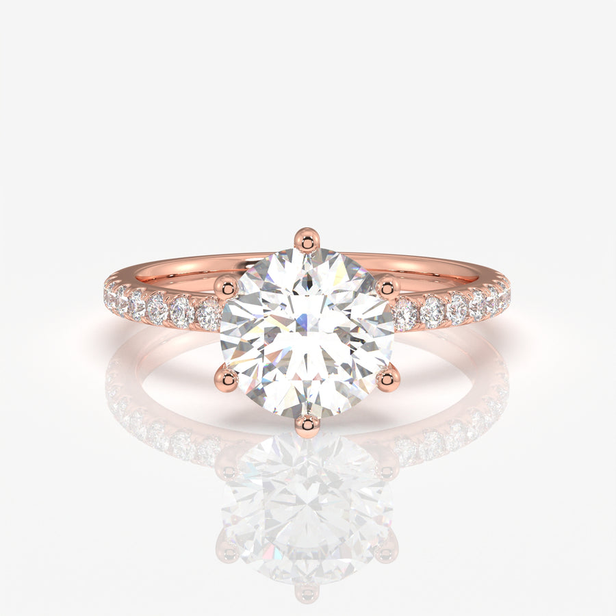 Caratbazaar Round Cut Moissanite Diamond Six Prong Pave 14k Gold Ring