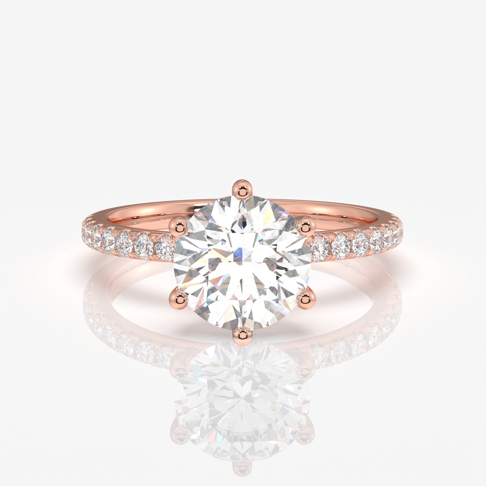 Caratbazaar Round Cut Moissanite Diamond Six Prong Pave 14k Gold Ring
