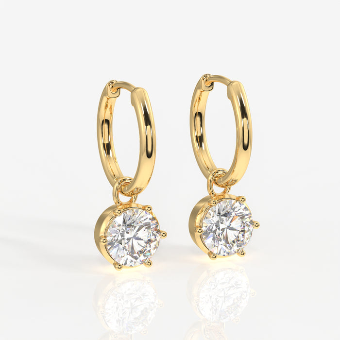 Buy Round Cut Lab Grown Diamond Dangle 14K Gold Earrings